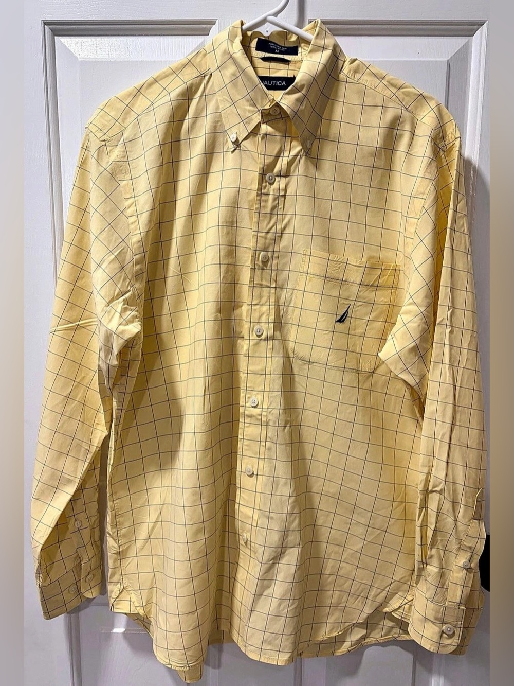 Nautica Men's Windowpane Check Button Down Shirt Yellow Medium Tall Med/Tall
